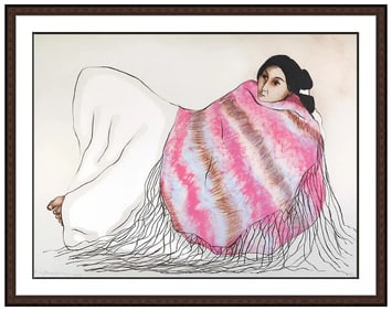 R.C. Gorman Sandras Shawl Lithograph Native American Portrait Signed Framed Art