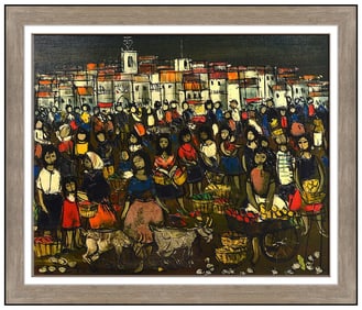 Jean Pierre Serrier Original Oil Painting Canvas Figures Signed Framed Artwork