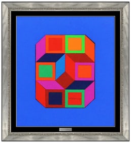 Victor Vasarely Xiko Original Collage Modern Painting Hand Signed Framed Artwork