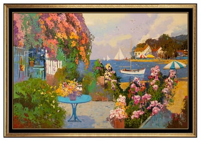 Ming Feng Floral Landscape Ocean Painting Oil Canvas Original Signed Large Artwork