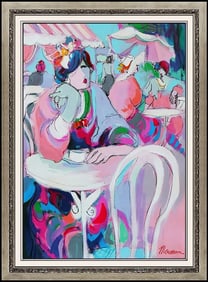 Isaac Maimon Original Oil Painting Canvas Female Cafe Portrait Signed Large Artwork