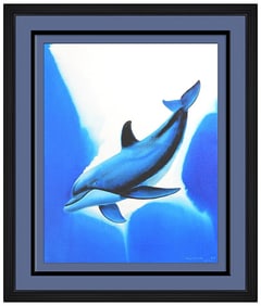 Robert Wyland Original Watercolor Painting Dolphin Signed Large Framed Artwork