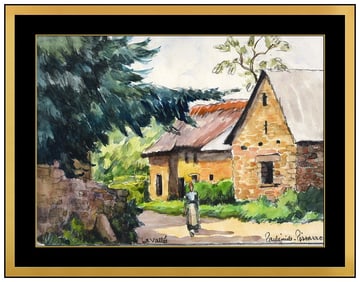 Paul Emile Pissarro Original Watercolor Painting French Landscape Signed Artwork
