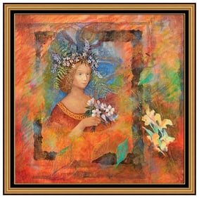 Olga Oreshnikov Original Oil Painting Canvas Floral Portrait Large Signed Artwork