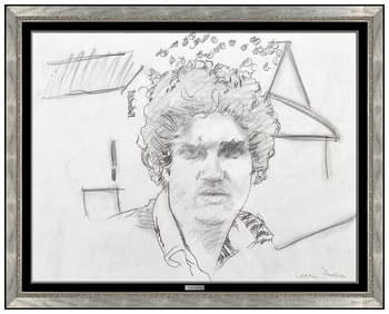 Larry Rivers Charcoal Drawing Portrait Modern Signed Rare Authentic Artwork