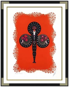 Erte Club Embossed Serigraph Art Deco Fashion Figure Signed Framed Artwork