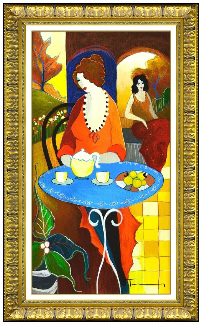 Itzchak Tarkay Mixed Media Painting Canvas Lady Café Scene Signed Original Artwork (1 of 4)