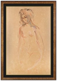 Edna Hibel Original Oil Painting Paper Nude Female Figure Signed Framed Artwork