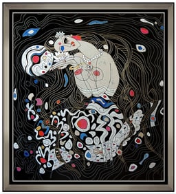 Jiang Tie Feng Mermaid Serigraph Chinese Female Nude Signed Large Framed Artwork