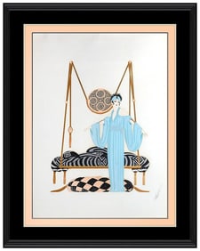 Erte Pillow Swing Color Serigraph Original Art Deco Fashion Signed Framed Artwork