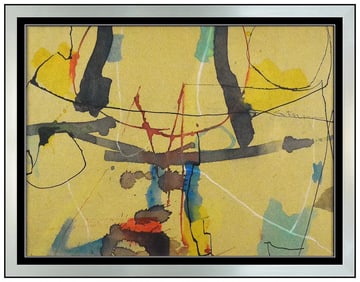 Louis Catusco Original Watercolor Painting Abstract Signed Modern Framed Artwork