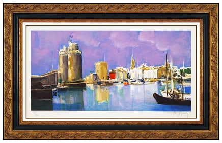 Marcel Mouly Les Tours De La Rochelle Color Lithograph Signed Framed Artwork