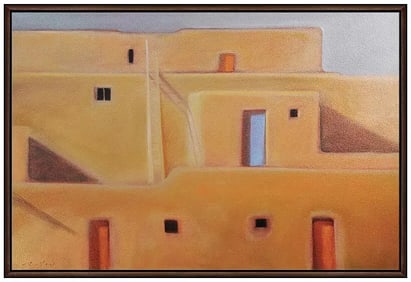 John Axton Signed Cityscape Oil Painting on Canvas Framed Original Artwork