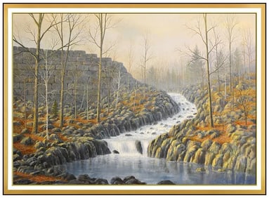 David Merrill Signed Landscape Oil Painting on Board Large Framed Artwork