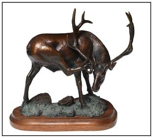 Ralph Tuffy Berg Royal Itch Bronze Sculpture Elk Wildlife Signed Full Round