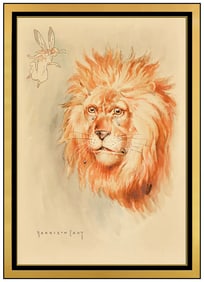 Harrison Cady Lion Portrait Animal Painting Signed Gouache on Board Framed