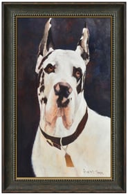 Richard D Thomas Dog Portrait Oil Painting on Board Signed Framed Artwork