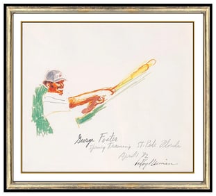 Leroy Neiman Mets Baseball Ink Drawing Signed Color Sports Art Original