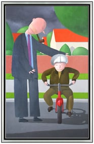 Alan Gerson Figures Illustration Painting Signed on Board Large Framed Artwork