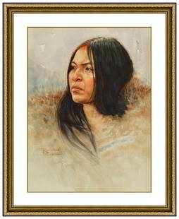 Tom Saubert Western Portrait Gouache Painting Signed Framed Watercolor Art: This lot includes:Gallery COA & free domestic shipping (*insurance and international shipping for an additional charge)Artist: Tom SaubertTitle: Snow AngelMedium: Original Gouache paintingSize: 14&rdq