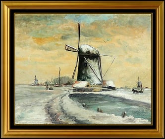 Anthony Thieme Dutch Landscape Oil Painting on Board Signed Framed Artwork