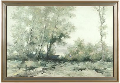 Andre Gisson Water Landscape Oil Painting on Canvas Signed Large Framed Artwork