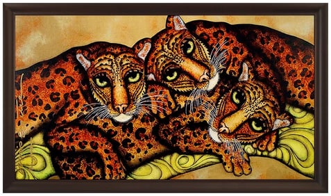 Luis Sottil Leopard Portrait Oil Painting on Canvas Signed Animal Original Art