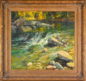 Alan Wolton Little Falls Large Oil Painting on Canvas Signed Framed Landscape Art