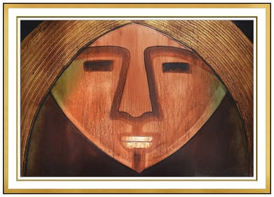 Orlando Botero Mixed Media Portrait Painting Signed Large Original Framed Art