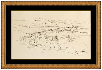 Jacques Villon Landscape Ink Drawing Signed Original Framed Abstract Artwork