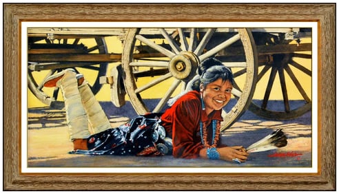 James Asher Native American Portrait Watercolor Painting Signed Original Artwork