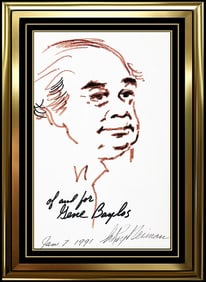 Leroy Neiman Gene Baylos Portrait Ink Drawing Signed Comedian Framed Artwork