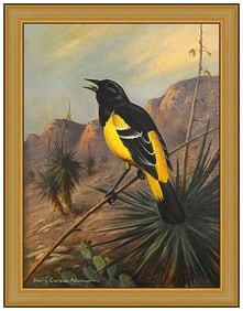 Harry Curieux Adamson Bird Oil Painting on Canvas Board Signed Wildlife Artwork