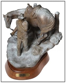 Mehl Lawson Last Gate Bronze Sculpture Signed Western Cowboy Horse Artwork