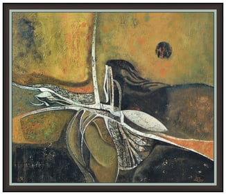 Jack Wolsky Surreal Abstract Oil Painting on Board Signed Framed Original Art