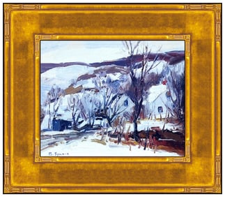 George Symons Winter Landscape Oil Painting on Board Signed New England Artwork