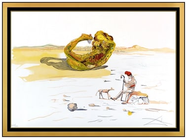 Salvador Dali Desert Jewel Color Lithograph Signed Surreal Landscape Framed Art