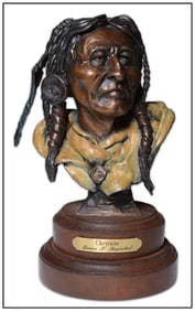 James Regimbal Cheyenne Bronze Sculpture Signed Native American Portrait Artwork