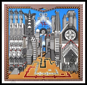 Pedro Friedeberg Malabaristas Parapsicologicos II Serigraph Signed Abstract Cityscape Art