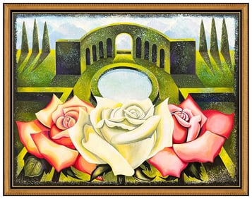 Lowell Blair Nesbitt Roses Oil Painting on Canvas Signed Large Floral Framed Art