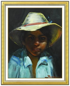 Ramon Rice Child Portrait Oil Painting on Board Signed Framed Original Artwork