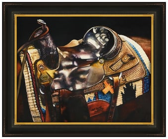 Marlin Rotach Horse Saddle Watercolor Painting Signed Framed Equestrian Artwork
