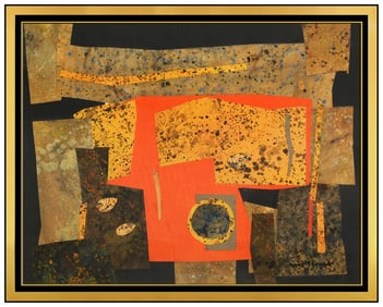 Max Papart Abstract Collage Gouache Painting on Canvas Signed Original Artwork