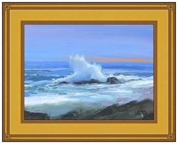 Ralf Feyl Landscape Oil Painting on Board Signed Water Scene Original Framed Art