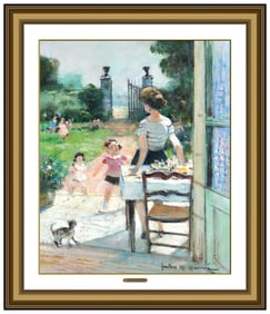 Jules Herve Children Portrait Oil Painting on Canvas Signed Original Framed Art