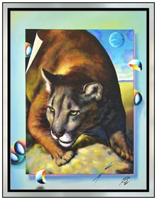 Ferjo Animal Portrait Oil Painting on Canvas Signed Surreal Large Framed Artwork