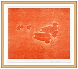 Joe Andoe Duck Wildlife Color Woodblock Signed Rare Animal Original Framed Art