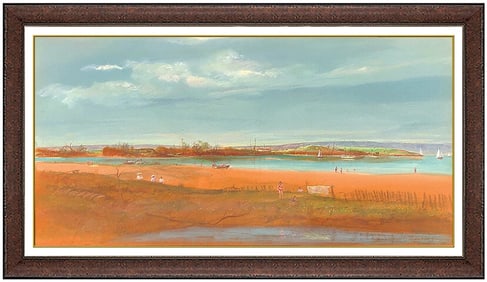 Tom Perkinson Harbor Landscape Acrylic Painting on Board Signed Original Artwork
