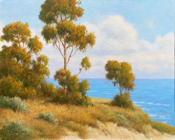Dave Chapple Coastal Eucalyptus Oil on Linen Painting Signed California Landscape Art