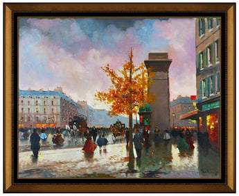 Henri Schaeffer Paris Scene Oil Painting on Canvas Signed Large French Artwork